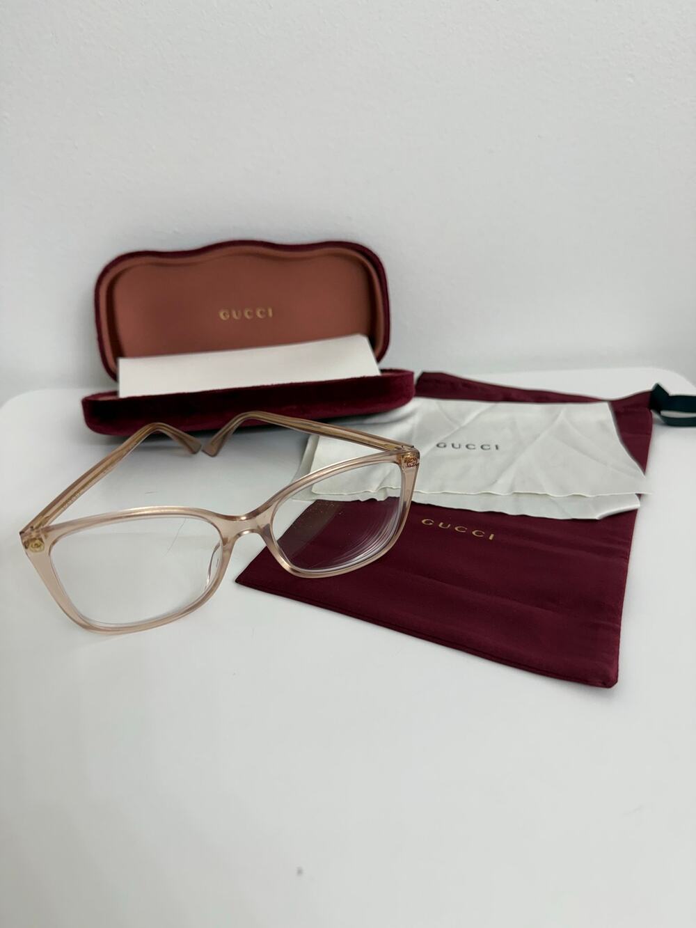 Gucci Authentic Glasses Frames GG0026O Clear Pink with Case and Dust Bag